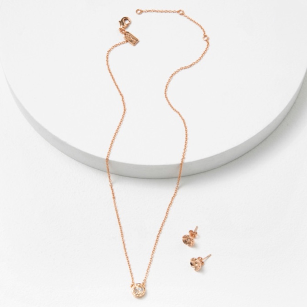 COACH Open Circle Necklace and Tea Rose Stud Set - Picture 5 of 8